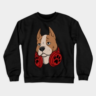 Pitbull Dog Headphones Crewneck Sweatshirt